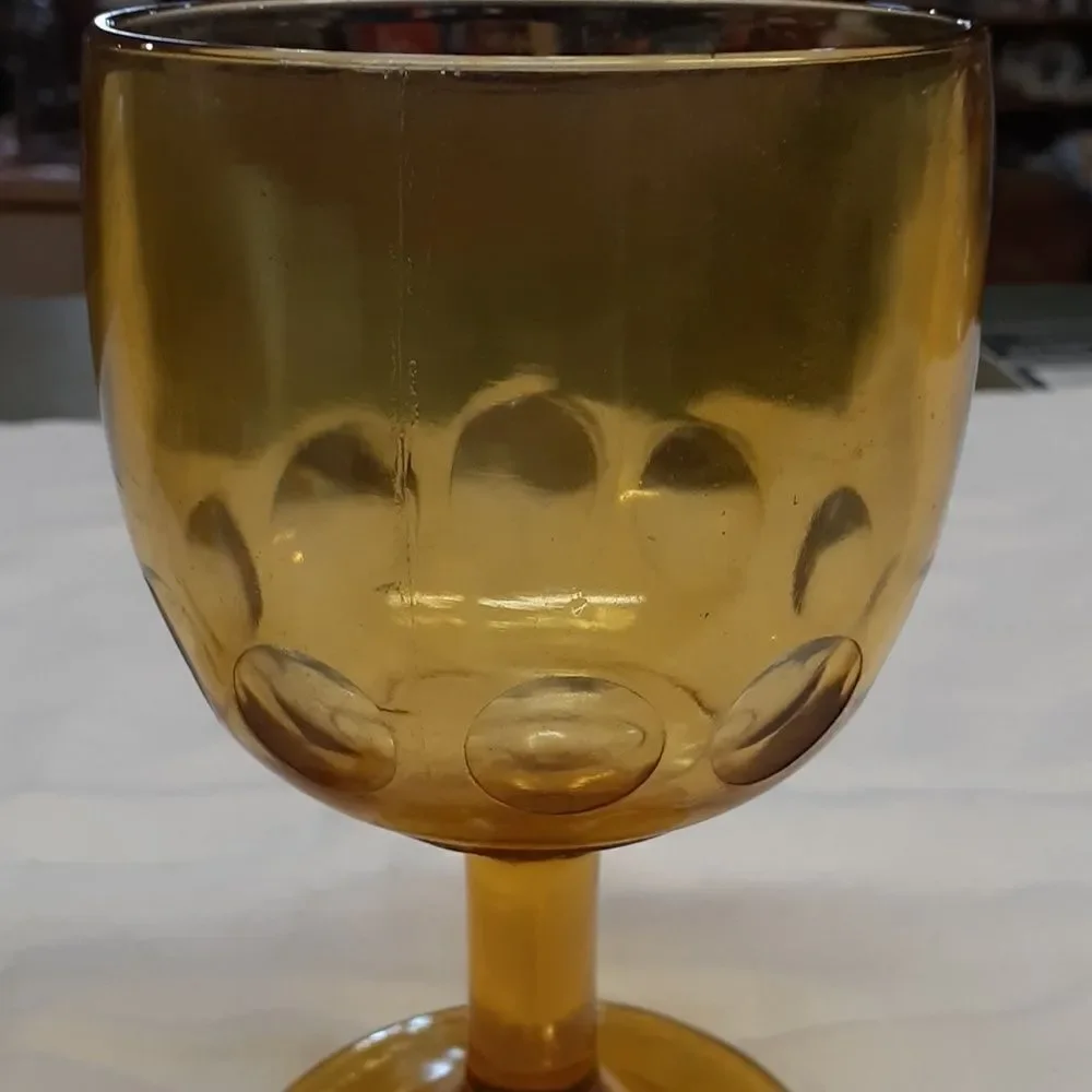 Vintage Bartlett Collins‎ Golden Amber Thumbprint Goblet
